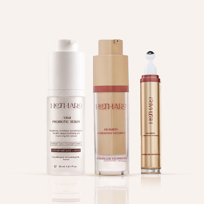 The Age-Defying Ritual by Hethara — Vital Probiotic Serum with full-size Re-Nurtiv Face and Eye Serums | طقس مكافحة الشيخوخة من هيثارا — سيروم البروبيوتك مع سيرومي ري-نيرتف